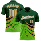 Custom Green Old Gold Black-White 3D Pattern Design Star Performance Polo Shirt