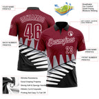 Custom Crimson Black Gray-White 3D Pattern Design Geometric Shapes Performance Polo Shirt