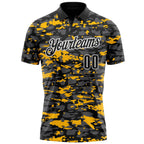 Custom Black Steel Gray Gold-White 3D Pattern Design Splash Performance Polo Shirt