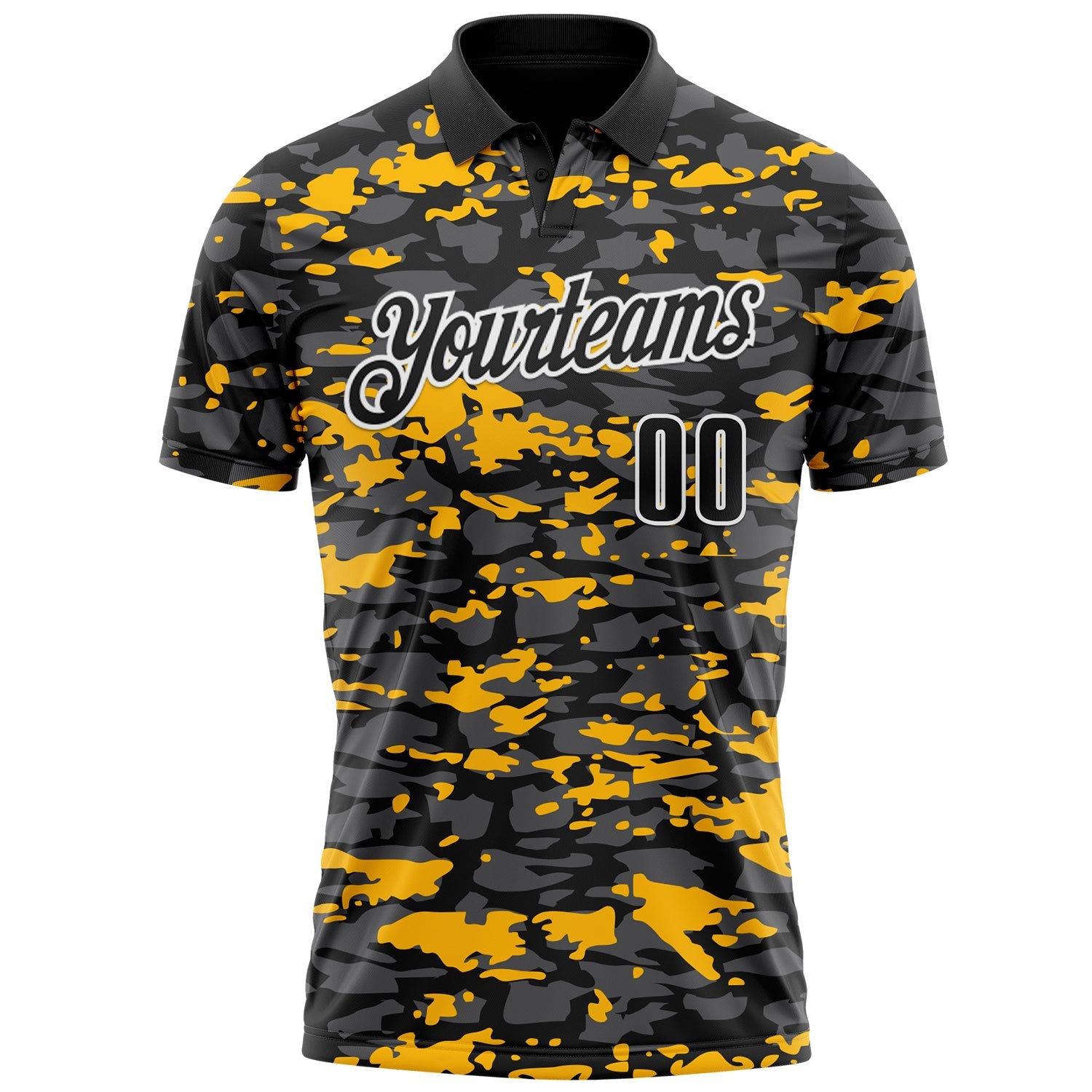 Custom Black Steel Gray Gold-White 3D Pattern Design Splash Performance Polo Shirt