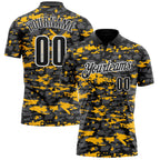 Custom Black Steel Gray Gold-White 3D Pattern Design Splash Performance Polo Shirt