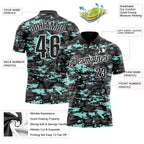 Custom Black Steel Gray Ice Blue-White 3D Pattern Design Splash Performance Polo Shirt