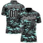 Custom Black Steel Gray Ice Blue-White 3D Pattern Design Splash Performance Polo Shirt