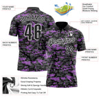 Custom Black Steel Gray Medium Purple-White 3D Pattern Design Splash Performance Polo Shirt