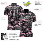 Custom Black Steel Gray Light Pink-White 3D Pattern Design Splash Performance Polo Shirt