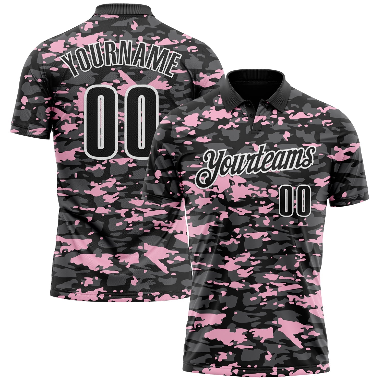 Custom Black Steel Gray Light Pink-White 3D Pattern Design Splash Performance Polo Shirt