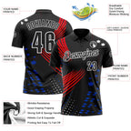 Custom Black Fire Red Thunder Blue-White 3D Pattern Design Star And Geometric Shapes Performance Polo Shirt