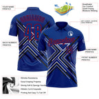 Custom Royal Black Red-White 3D Pattern Design Geometric Shapes Performance Polo Shirt