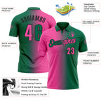Custom Kelly Green Pink-Black 3D Gradient Fashion Performance Polo Shirt