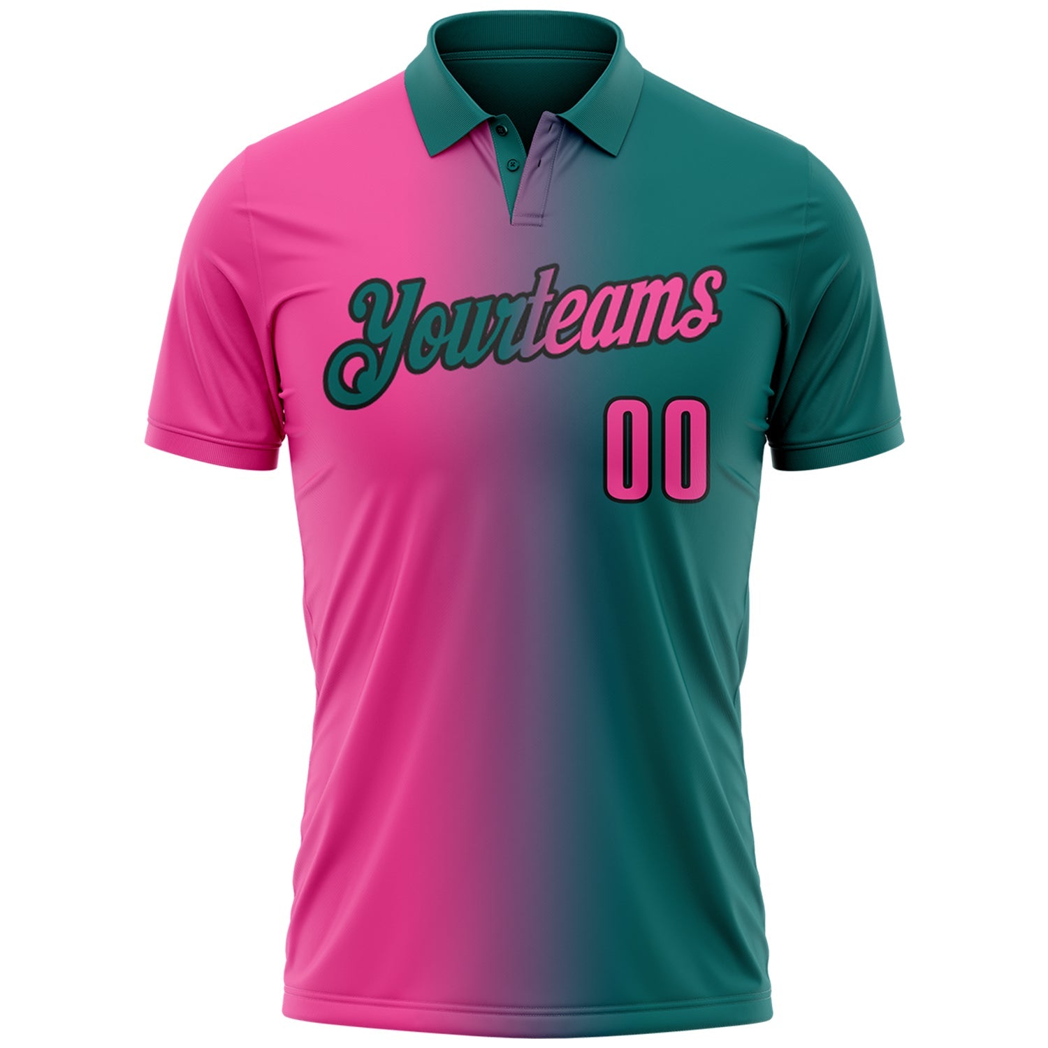 Custom Teal Pink-Black 3D Gradient Fashion Performance Polo Shirt