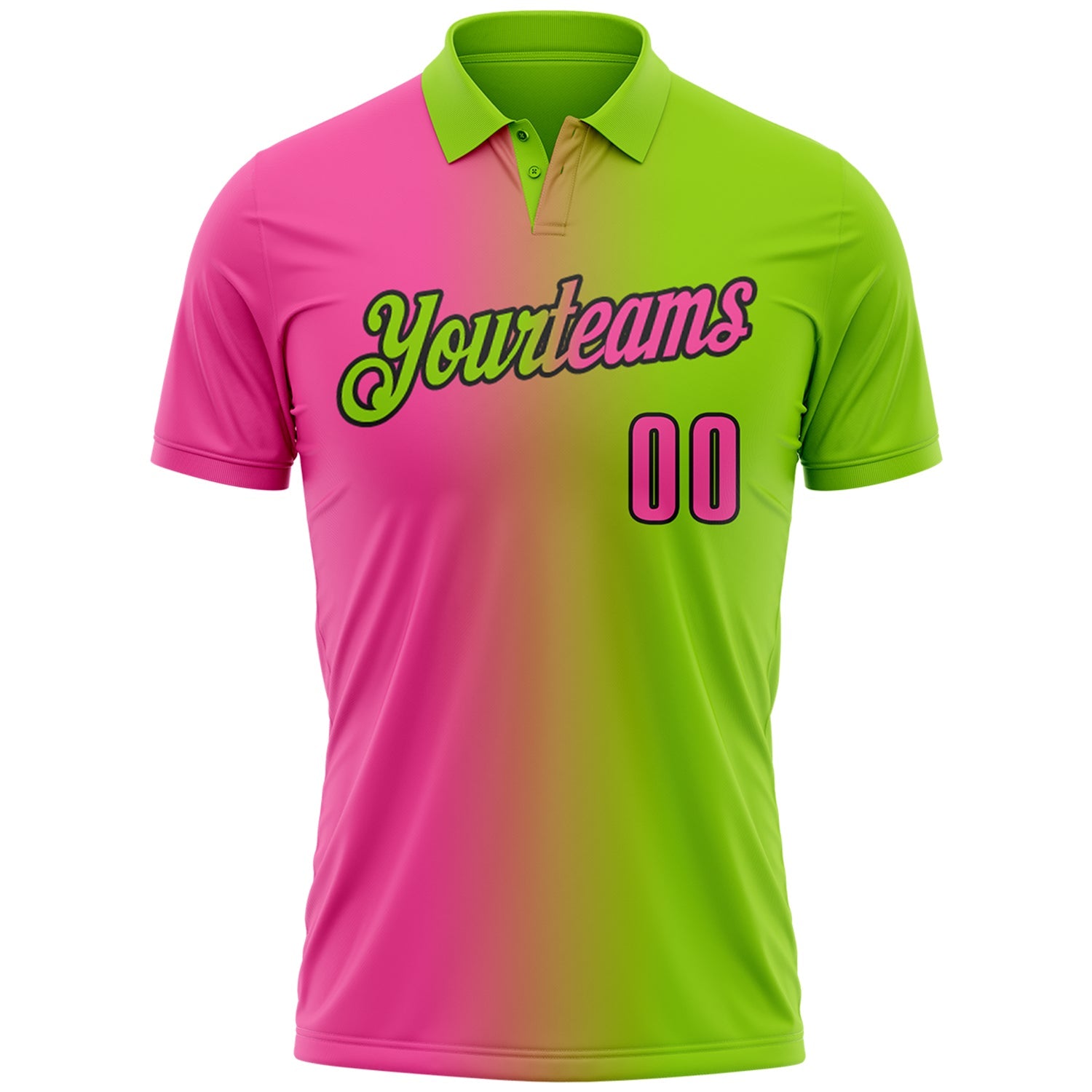 Custom Neon Green Pink-Black 3D Gradient Fashion Performance Polo Shirt