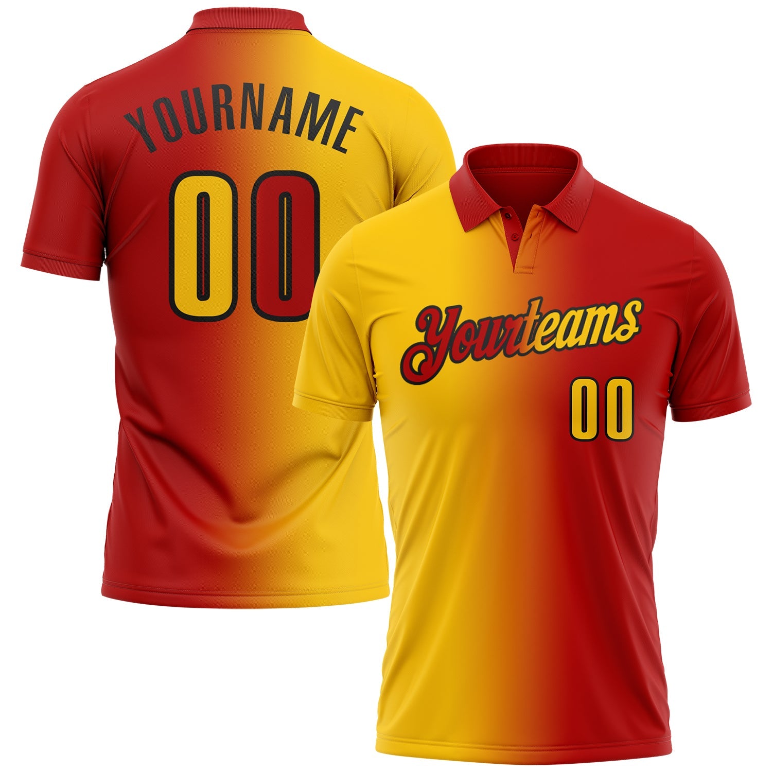 Custom Red Yellow-Black 3D Gradient Fashion Performance Polo Shirt