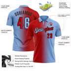 Custom Light Blue Red-Black 3D Gradient Fashion Performance Polo Shirt