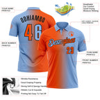 Custom Light Blue Orange-Black 3D Gradient Fashion Performance Polo Shirt