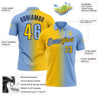 Custom Light Blue Yellow-Navy 3D Gradient Fashion Performance Polo Shirt