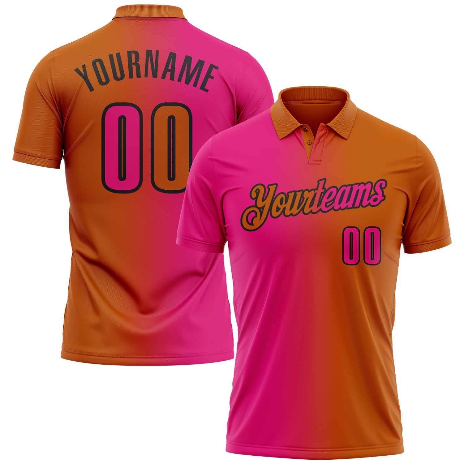 Custom Texas Orange Hot Pink-Black 3D Gradient Fashion Performance Polo Shirt