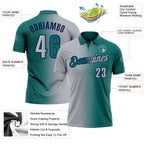 Custom Teal Gray-Navy 3D Gradient Fashion Performance Polo Shirt