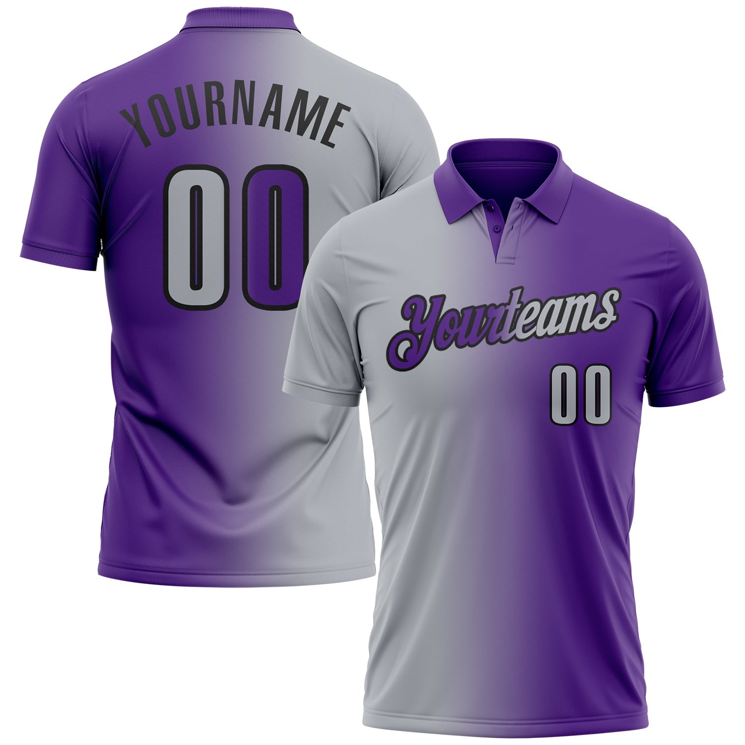 Custom Purple Gray-Black 3D Gradient Fashion Performance Polo Shirt