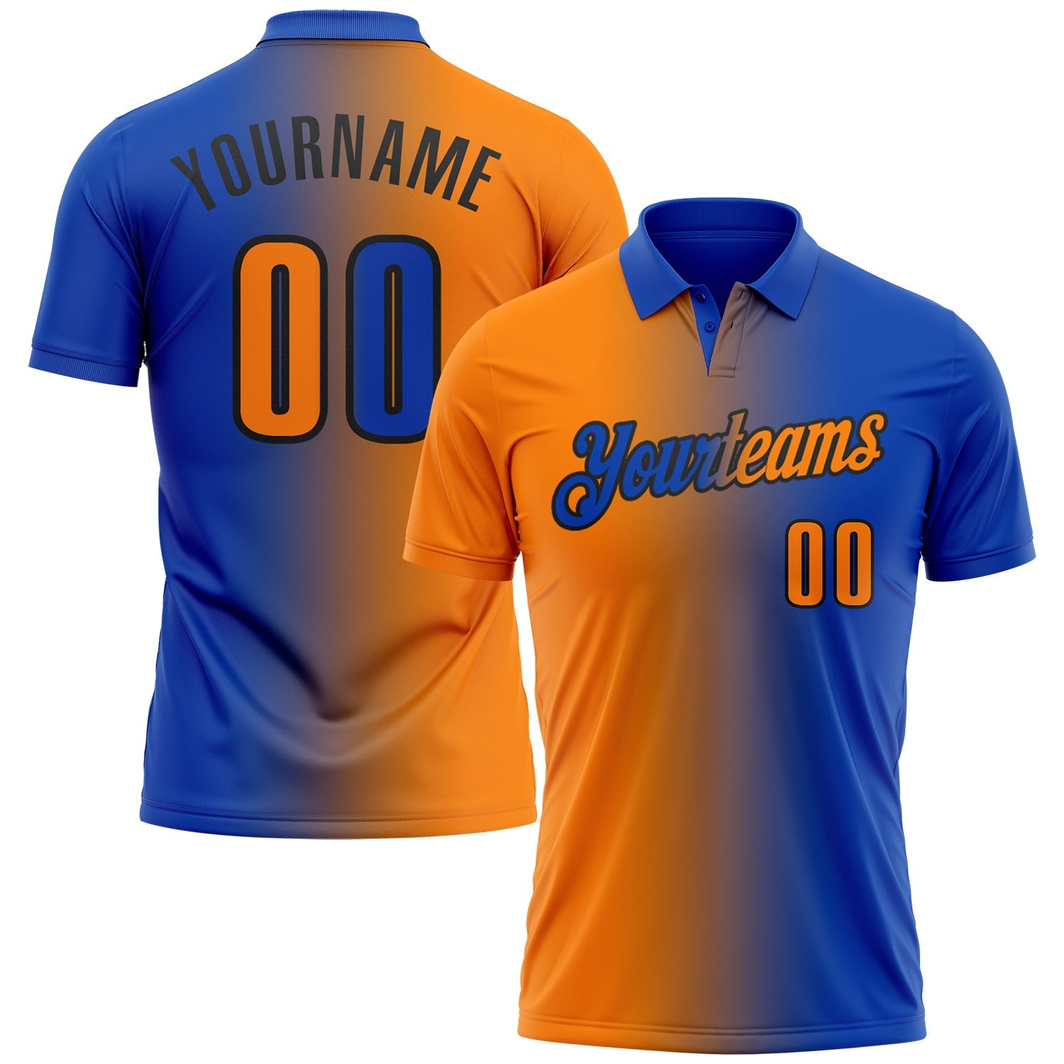 Custom Thunder Blue Bay Orange-Black 3D Gradient Fashion Performance Polo Shirt
