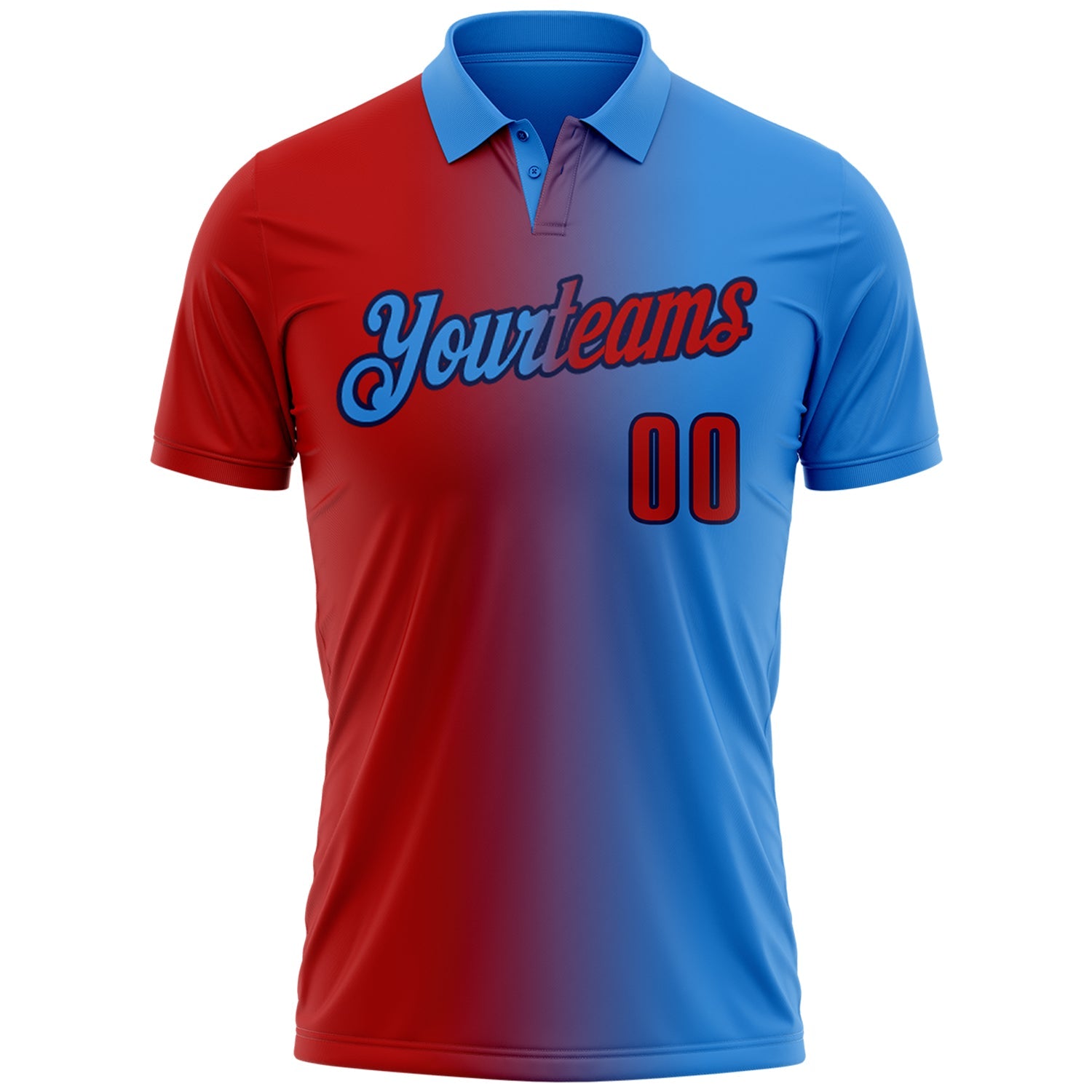 Custom Powder Blue Red-Navy 3D Gradient Fashion Performance Polo Shirt