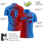 Custom Powder Blue Red-Navy 3D Gradient Fashion Performance Polo Shirt