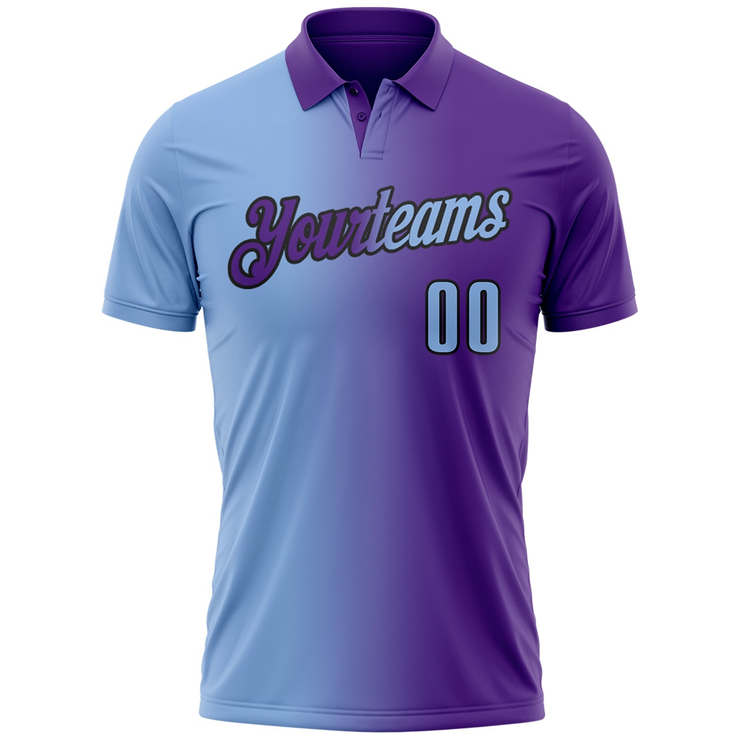 Custom Purple Light Blue-Black 3D Gradient Fashion Performance Polo Shirt