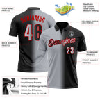 Custom Black Gray-Red 3D Gradient Fashion Performance Polo Shirt