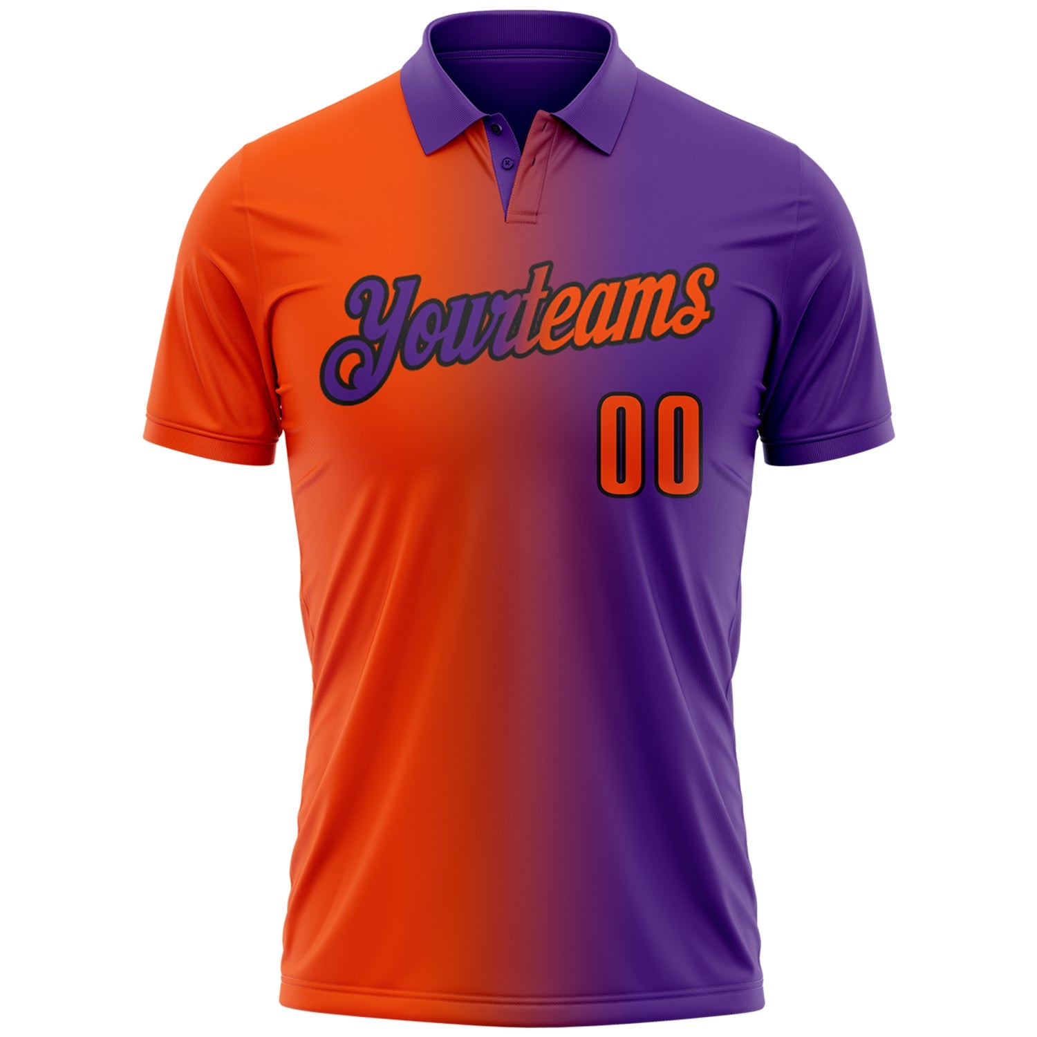 Custom Purple Orange-Black 3D Gradient Fashion Performance Polo Shirt