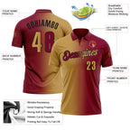 Custom Maroon Old Gold-Black 3D Gradient Fashion Performance Polo Shirt