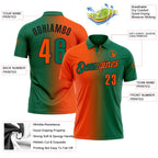 Custom Kelly Green Orange-Black 3D Gradient Fashion Performance Polo Shirt