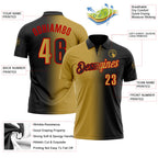 Custom Black Old Gold-Red 3D Gradient Fashion Performance Polo Shirt