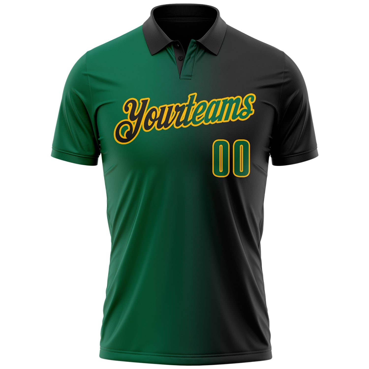 Custom Black Kelly Green-Gold 3D Gradient Fashion Performance Polo Shirt