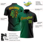 Custom Black Kelly Green-Gold 3D Gradient Fashion Performance Polo Shirt