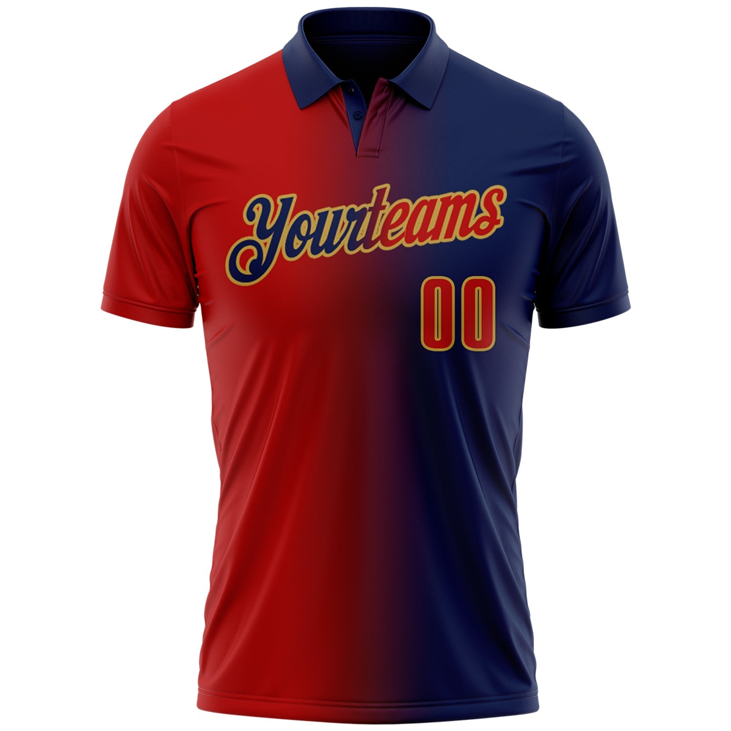 Custom Navy Red-Old Gold 3D Gradient Fashion Performance Polo Shirt
