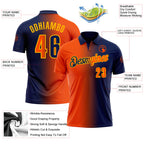 Custom Navy Orange-Gold 3D Gradient Fashion Performance Polo Shirt