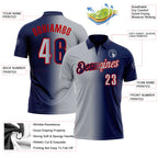 Custom Navy Gray-Red 3D Gradient Fashion Performance Polo Shirt