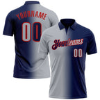 Custom Navy Gray-Red 3D Gradient Fashion Performance Polo Shirt