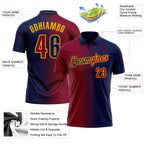 Custom Navy Maroon-Gold 3D Gradient Fashion Performance Polo Shirt
