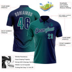 Custom Navy Teal-Gray 3D Gradient Fashion Performance Polo Shirt