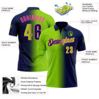 Custom Navy Neon Green-Pink 3D Gradient Fashion Performance Polo Shirt