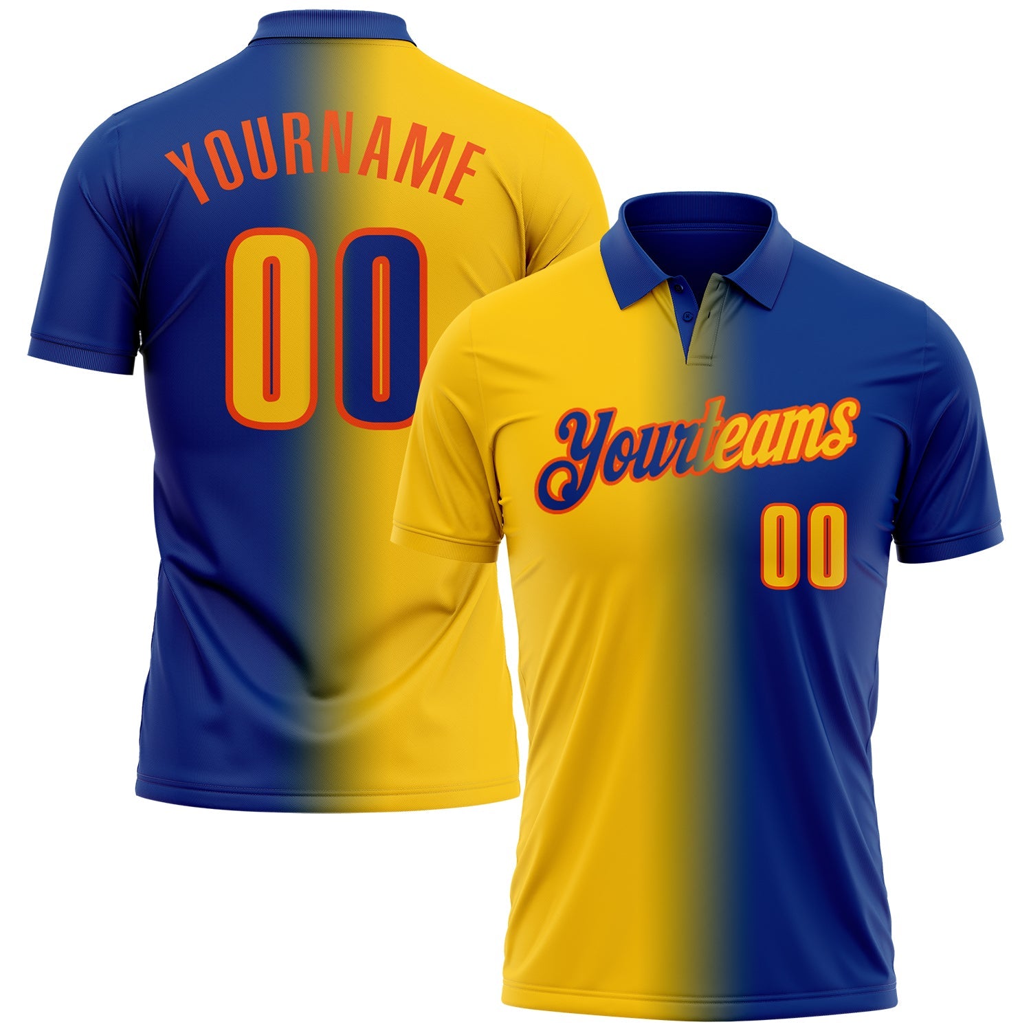 Custom Royal Yellow-Orange 3D Gradient Fashion Performance Polo Shirt