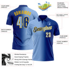 Custom Royal Light Blue-Gold 3D Gradient Fashion Performance Polo Shirt