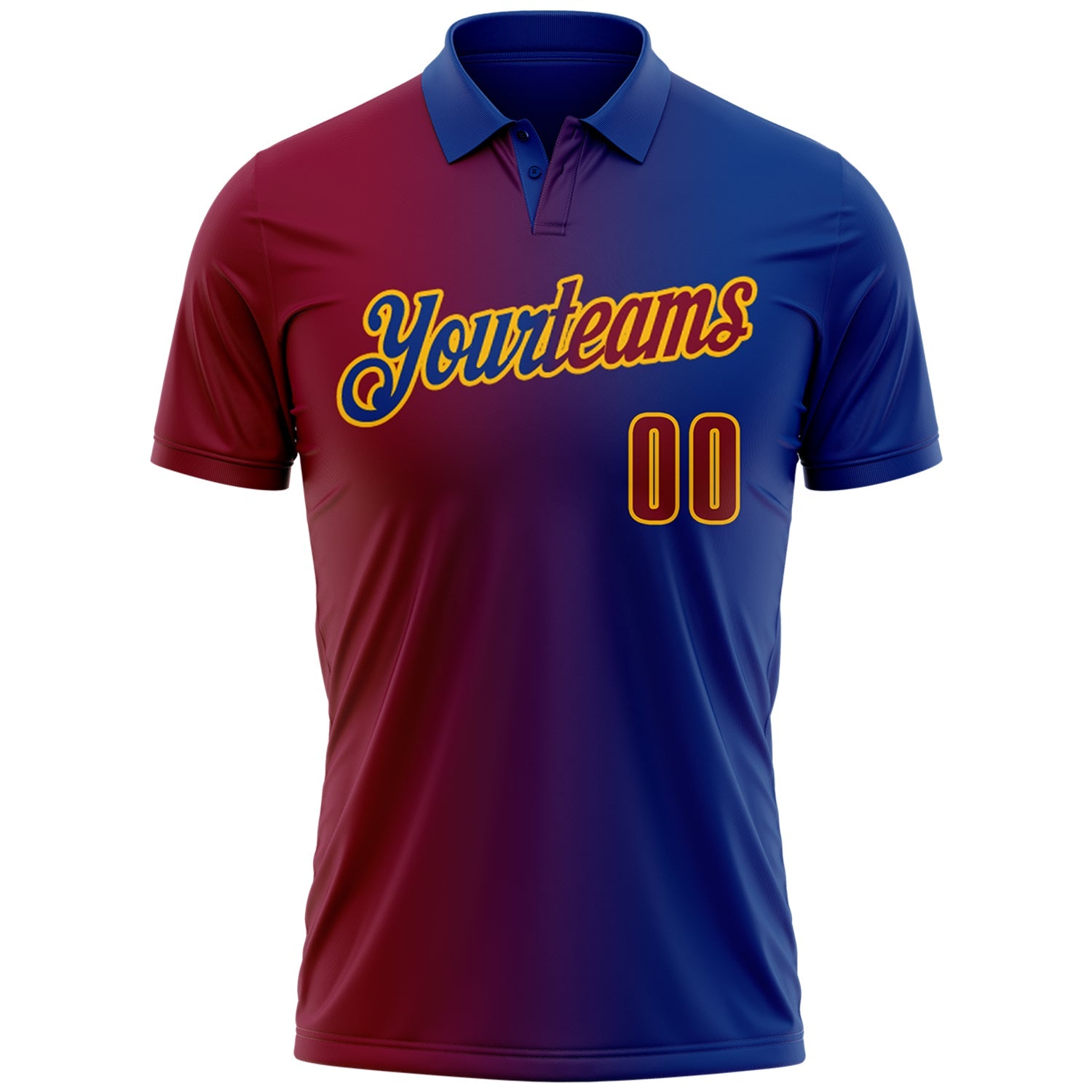 Custom Royal Maroon-Gold 3D Gradient Fashion Performance Polo Shirt