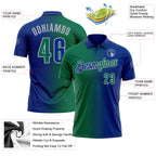 Custom Royal Kelly Green-Gray 3D Gradient Fashion Performance Polo Shirt