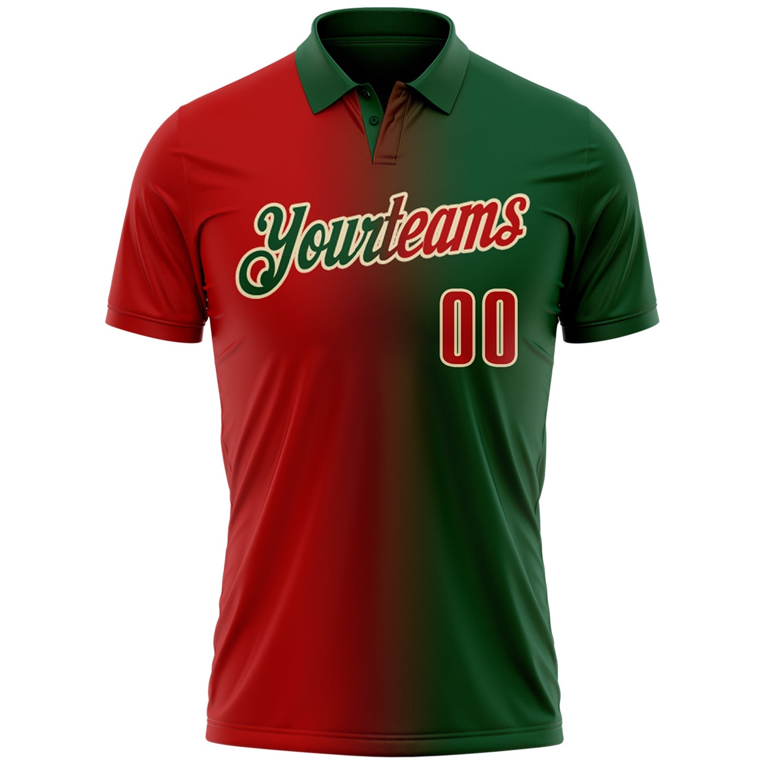Custom Green Red-Cream 3D Gradient Fashion Performance Polo Shirt