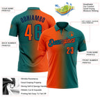 Custom Teal Orange-Navy 3D Gradient Fashion Performance Polo Shirt