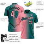 Custom Teal Medium Pink-Black 3D Gradient Fashion Performance Polo Shirt