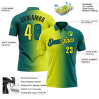 Custom Teal Neon Yellow-Black 3D Gradient Fashion Performance Polo Shirt