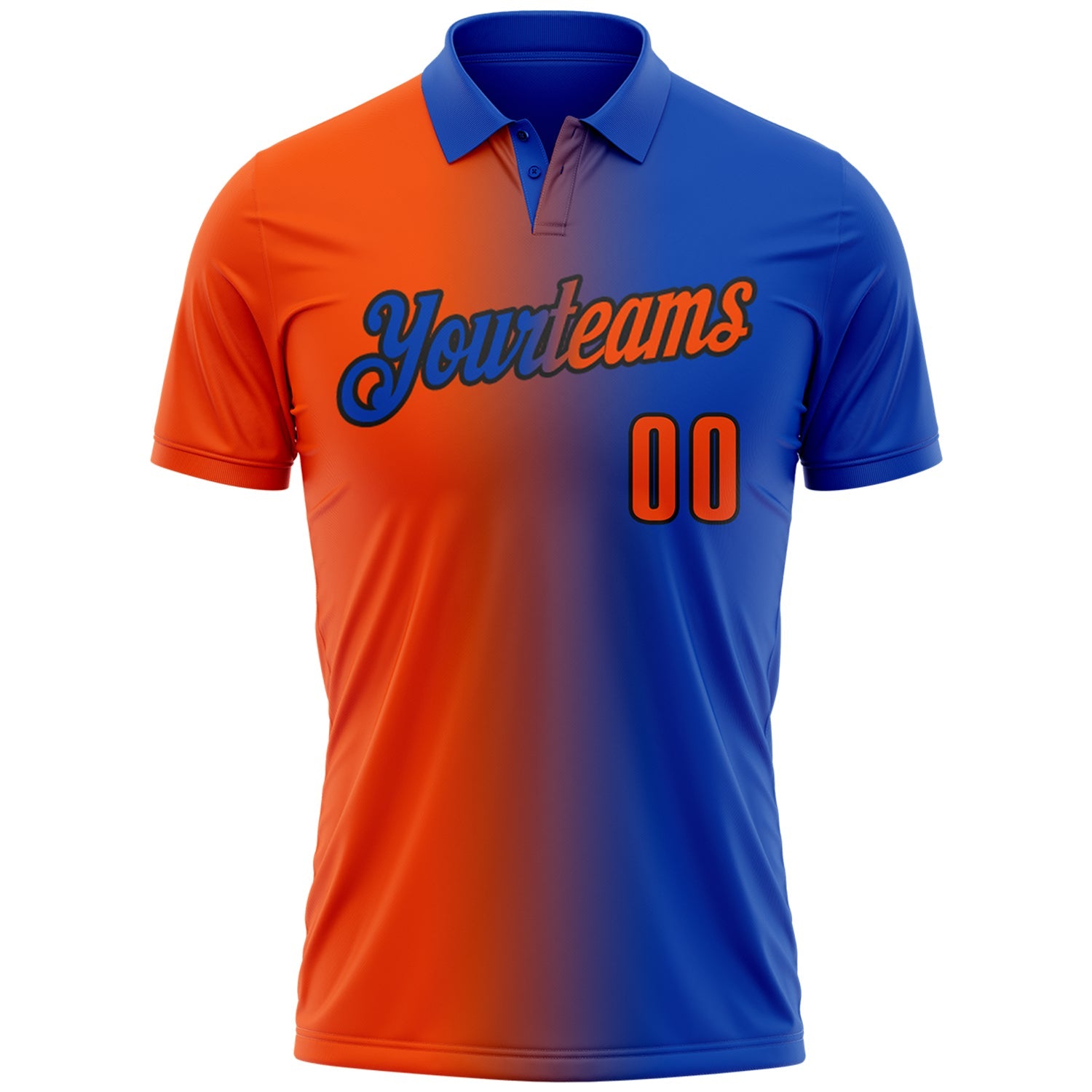 Custom Thunder Blue Orange-Black 3D Gradient Fashion Performance Polo Shirt