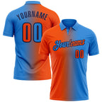 Custom Powder Blue Orange-Navy 3D Gradient Fashion Performance Polo Shirt